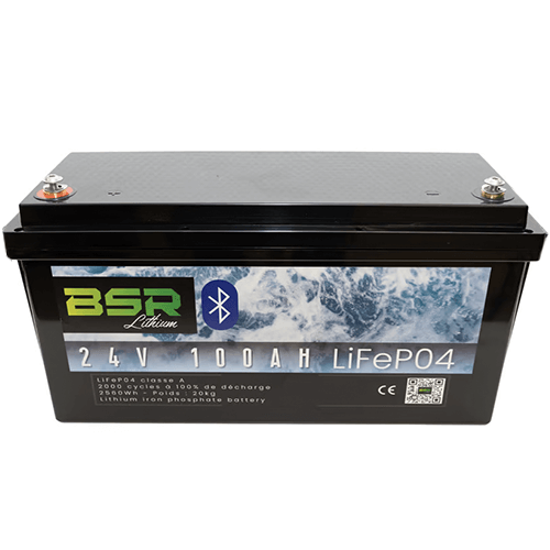 Caractéristiques et connectiques de la batterie lithium BSR Monobloc 24V 100A