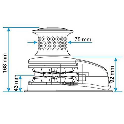 plan d'encombrement Guindeau vertical V2 lewmar avec poupée