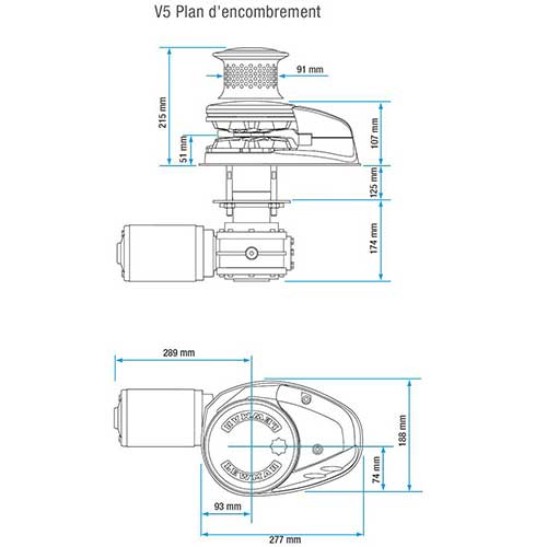 plan d'encombrement guindeau vertical v5 avec et sans poupée